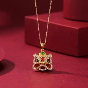 Lunar Legacy: 18K Gold Lion Dance Pendant Necklace